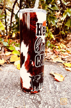 Load image into Gallery viewer, Herding Kids and Cattle 30oz cowhide tumbler cute western tumbler