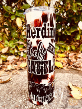 Load image into Gallery viewer, Herding Kids and Cattle 30oz cowhide tumbler cute western tumbler