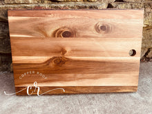 Load image into Gallery viewer, Custom Personalized Engraved Live Edge Board 18x12 Acacia Custom Board
