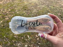 Load image into Gallery viewer, Personalized Silicone Utensil Set / Baby- Kid Utensil Set / Engraved Utensil Set