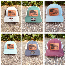 Load image into Gallery viewer, United we stand, disarmed we fall Richardson 112 hat custom laser engraved personalized leather patch hat SnapBack mesh back hat