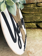 Load image into Gallery viewer, Custom Monogram Last Name Laser Cut Distressed Wood Door Hanger Farmhouse style Established Sign