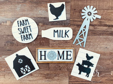 Load image into Gallery viewer, Farm Sweet Farm Tiered Tray Set Laser Cut Wood Kitchen Decor Home tiered tray signs mini sign set