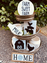 Load image into Gallery viewer, Farm Sweet Farm Tiered Tray Set Laser Cut Wood Kitchen Decor Home tiered tray signs mini sign set