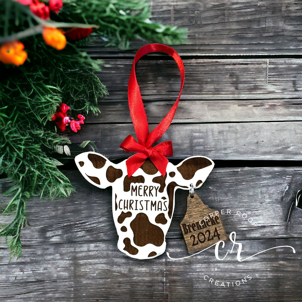 Custom Cow Ornament Custom Farm Christmas Ornament Custom Eartag