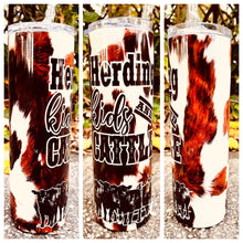 Load image into Gallery viewer, Herding Kids and Cattle 30oz cowhide tumbler cute western tumbler
