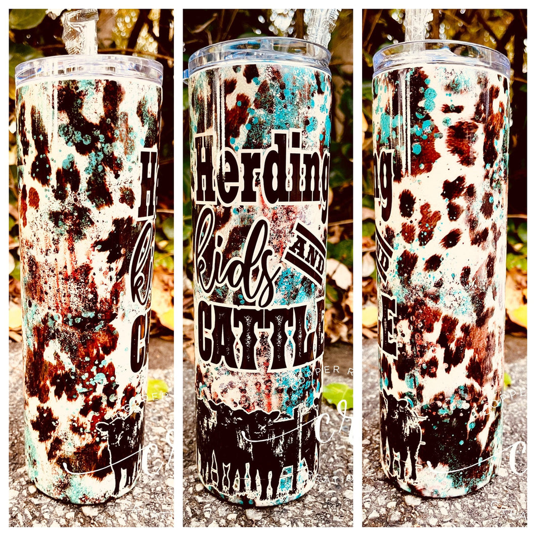 Herding Kids and Cattle 30oz cowhide tumbler cute western tumbler