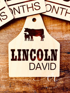 Custom Engraved Baby Milestone Tags Cow Eartag Milestones Baby Milestone Props