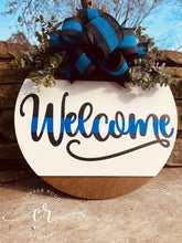 Load image into Gallery viewer, Welcome Blue Line Door Hanger / Police Welcome Sign / Blue Line Door Sign
