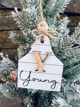 Load image into Gallery viewer, Custom Cow Tag Ornament Family Name Ornament Western Ornament Shiplap Ornament
