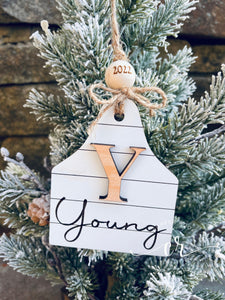 Custom Cow Tag Ornament Family Name Ornament Western Ornament Shiplap Ornament