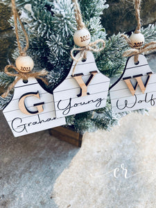 Custom Cow Tag Ornament Family Name Ornament Western Ornament Shiplap Ornament