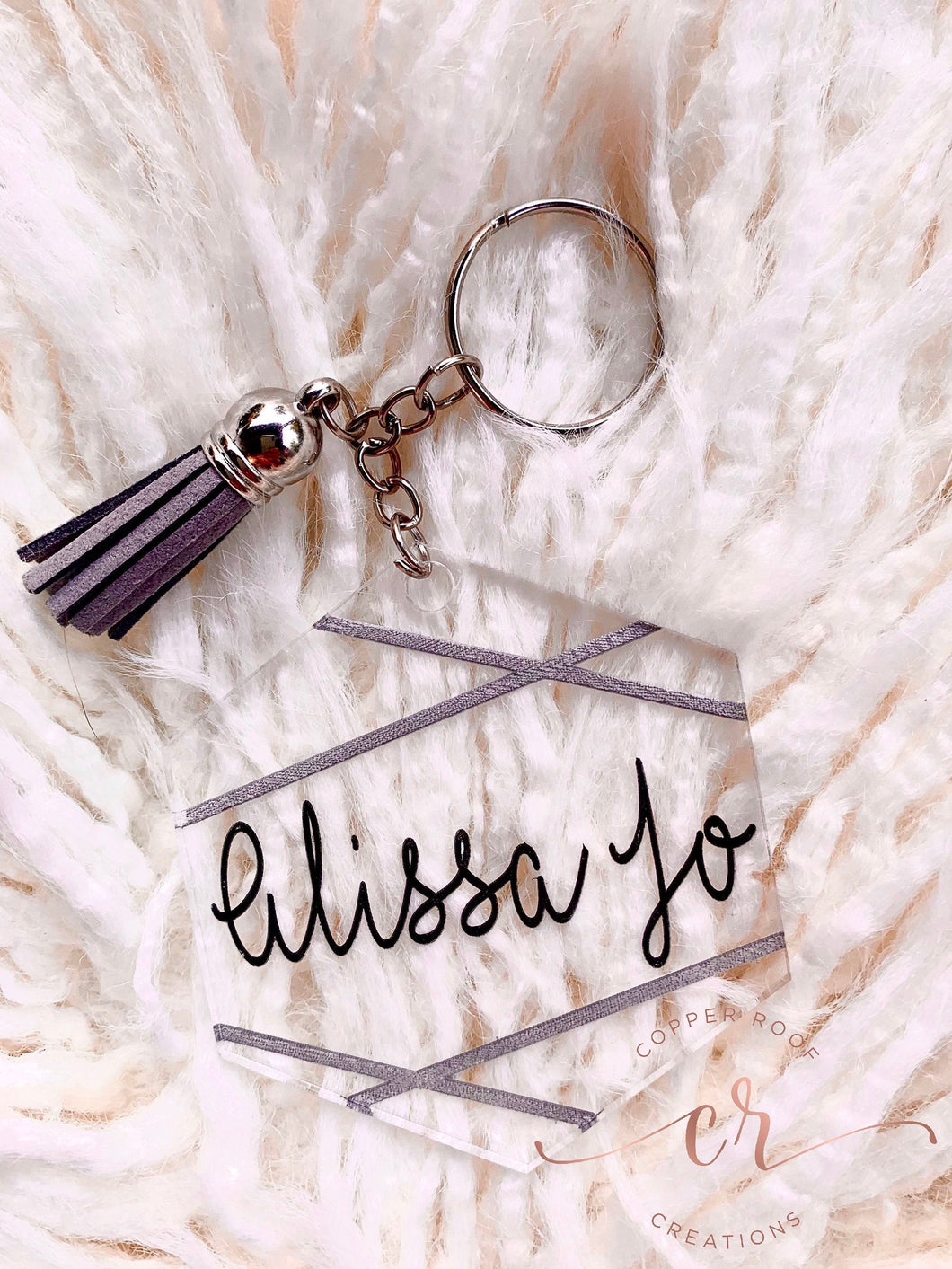 Custom Laser Engraved Hexagon Acrylic Keychain Personalized With Tassel